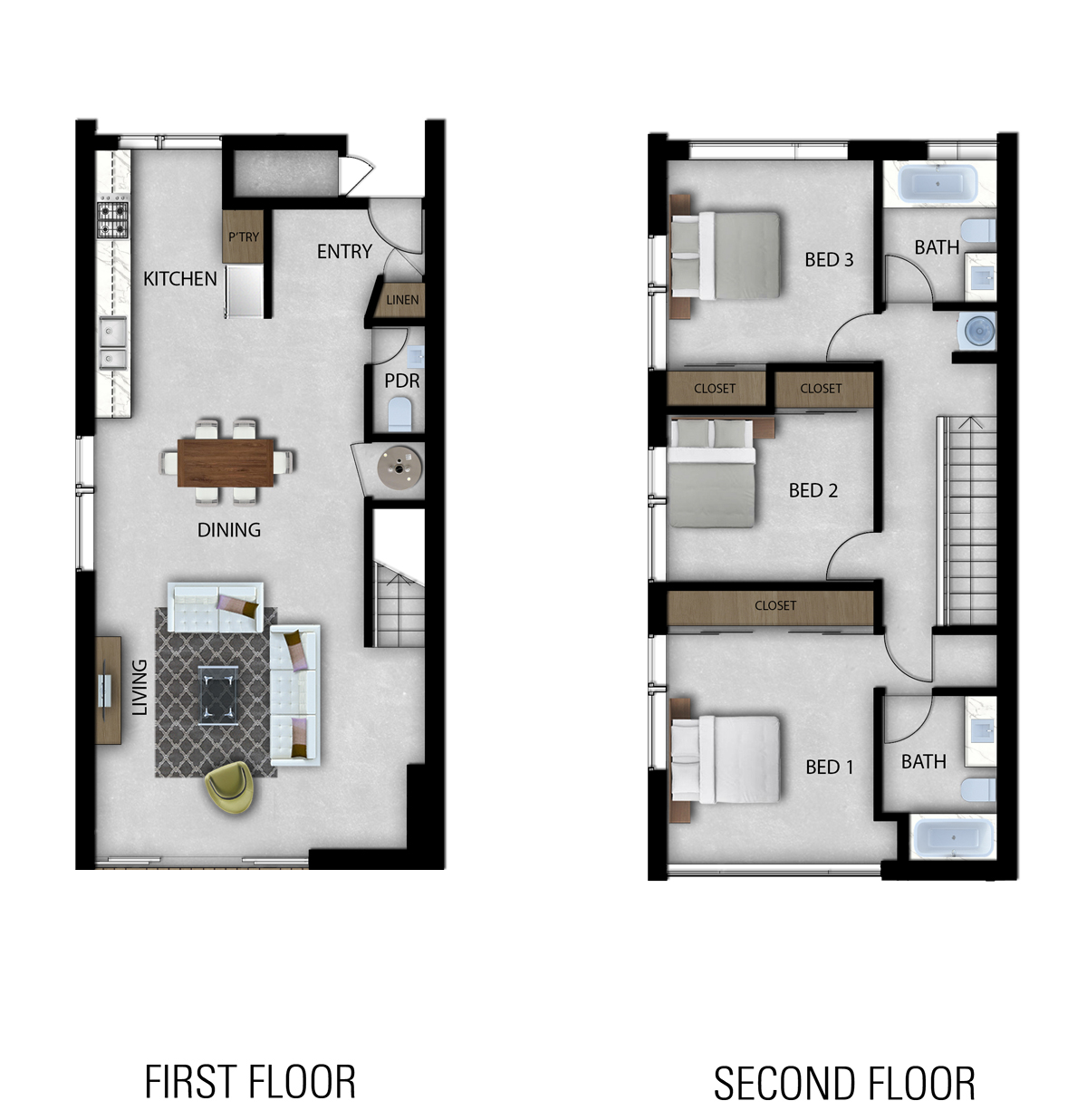 2 Story 3 Bedroom Townhouse Floor Plans | www.resnooze.com